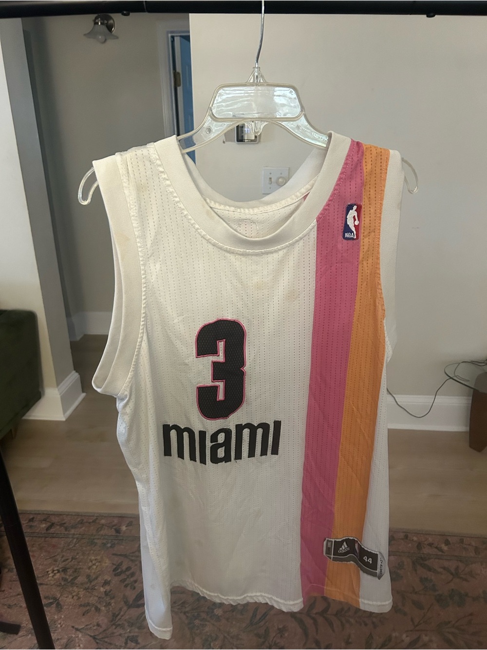 adidas Miami #3 White Jersey with Pink and Orange Side Stripe